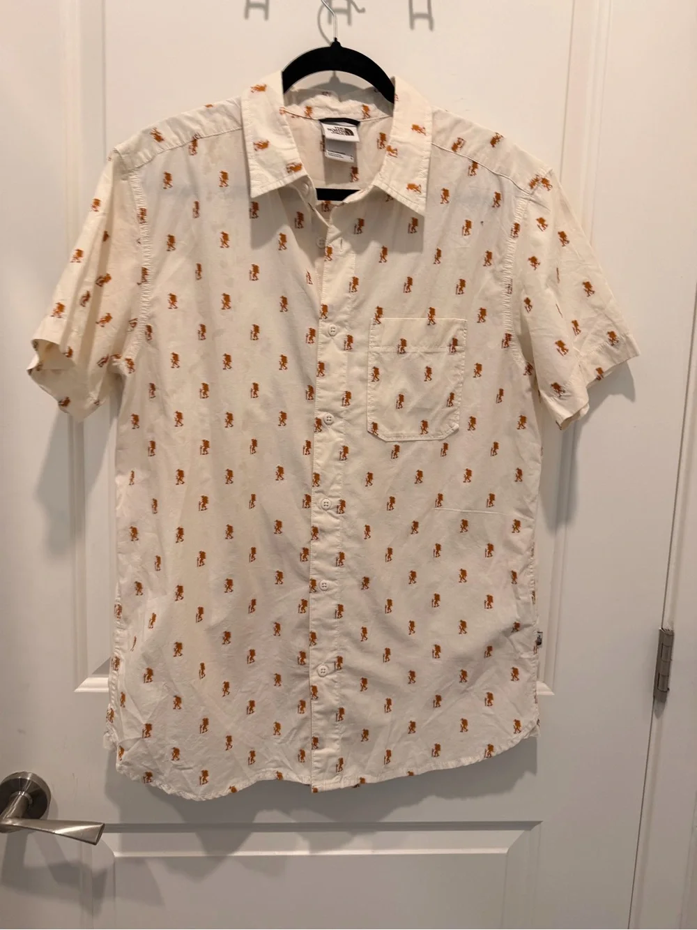 The North Face Hiker Print Button Front Cotton Short Sleeve Shirt Men's Large